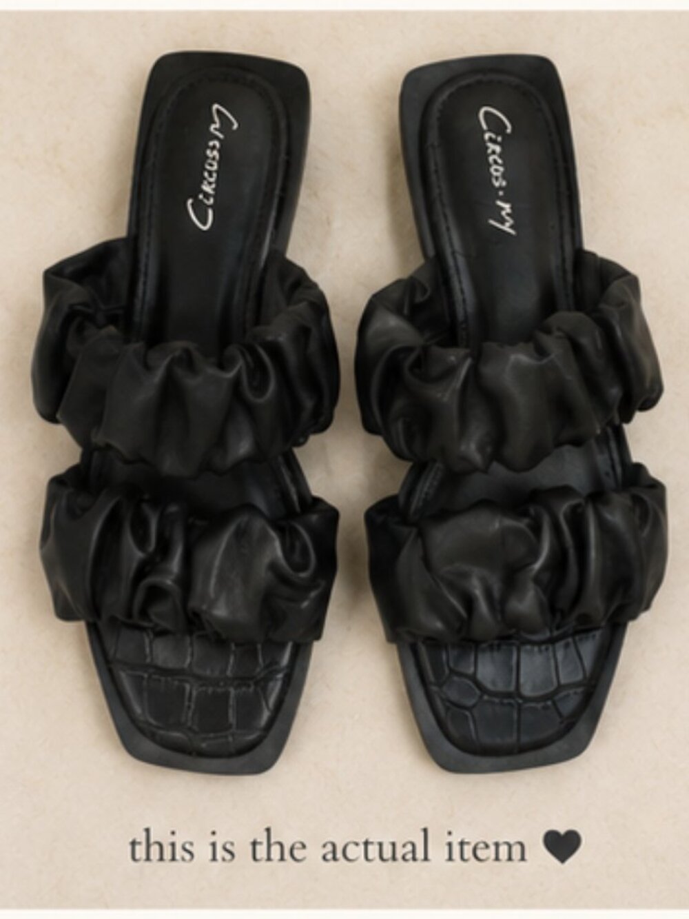 Circus by Sam Edelman Black Ruched Slide Sandals Square Toe 7
